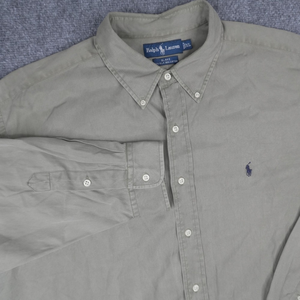 Ralph Lauren Button Down Shirt Mens XL Green Blake Silk Cotton Long Sleeve Pony